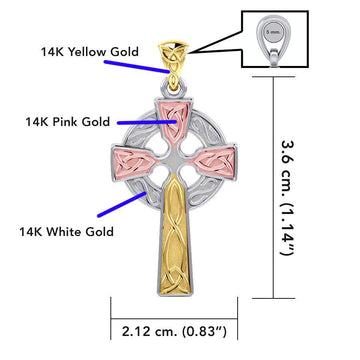 The Celtic Cross Solid 14K White Yellow and Pink Gold pendant RTP037 - Jewelry